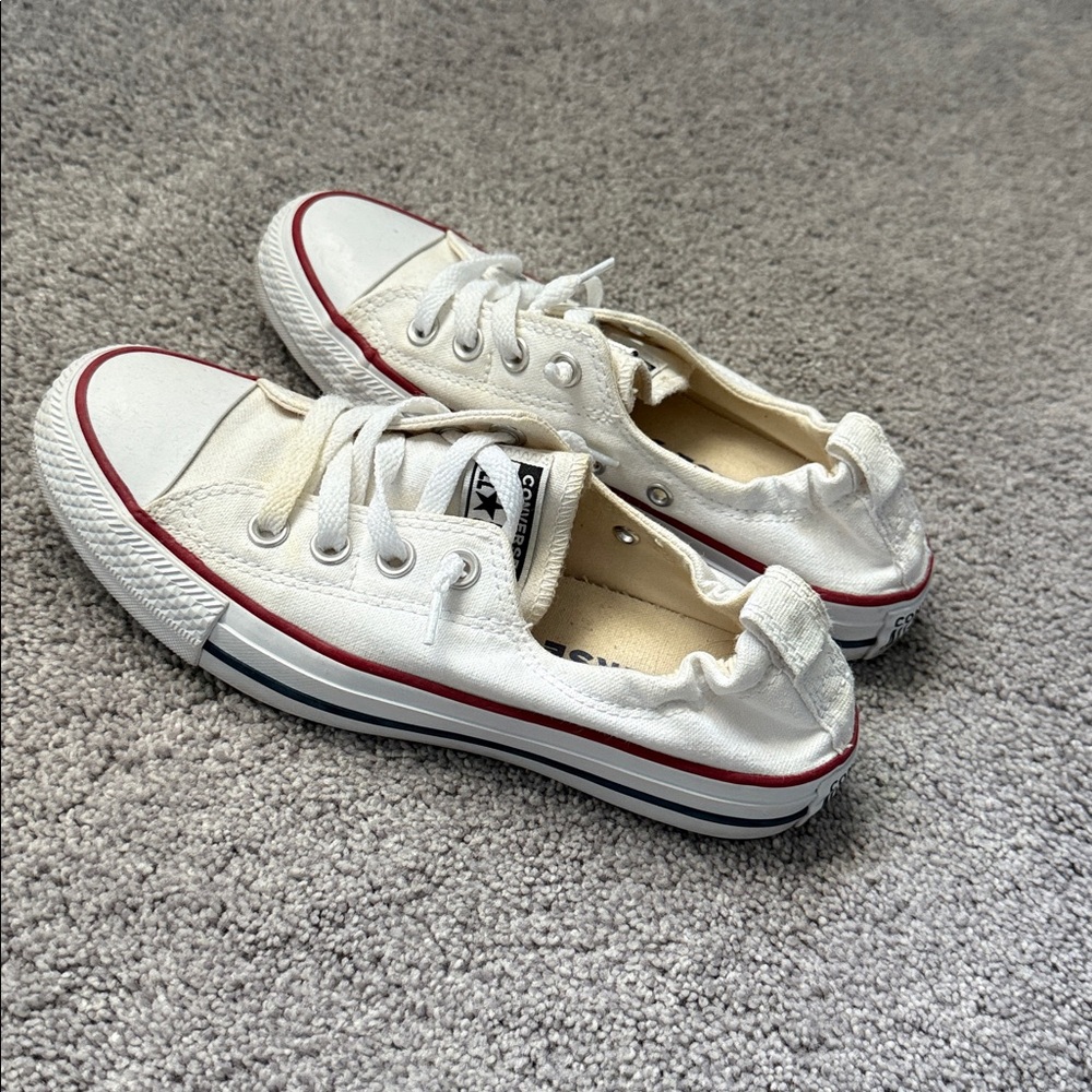 Converse White Canvas Sneakers with Red Trim